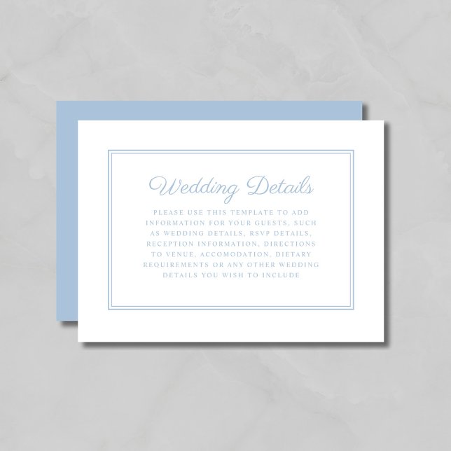 Elegant Formal Powder Blue Script Wedding Detail Enclosure Card (Elegant Formal Powder Blue Script Wedding Detail Enclosure Card)