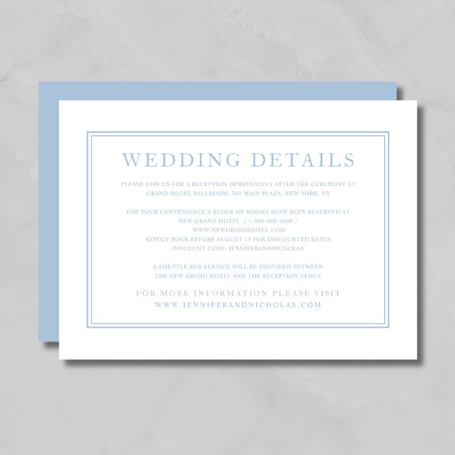 Elegant Formal Powder Blue Wedding Details Enclosure Card (Elegant Formal Classic Powder Blue Wedding Details Enclosure Card)