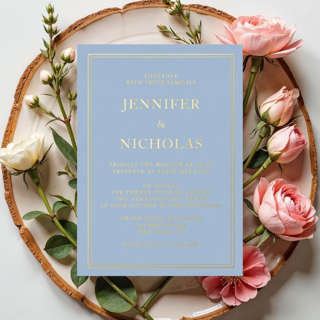 Elegant Formal Powder Blue Wedding Gold Foil Invitation (Elegant Formal Powder Blue Wedding Gold Foil Invitation)