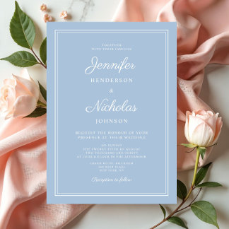 Elegant Formal Powder Blue Wedding Invitation
