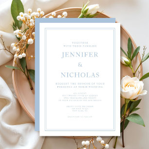 Elegant Formal Powder Blue Wedding Invitation