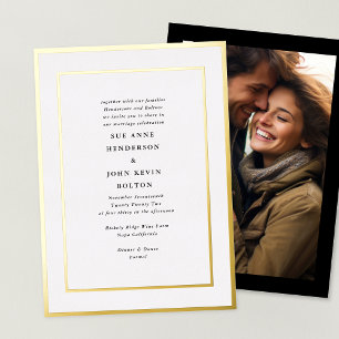 Elegant Formal Pressed Gold Framed Photo Wedding  Foil Invitation