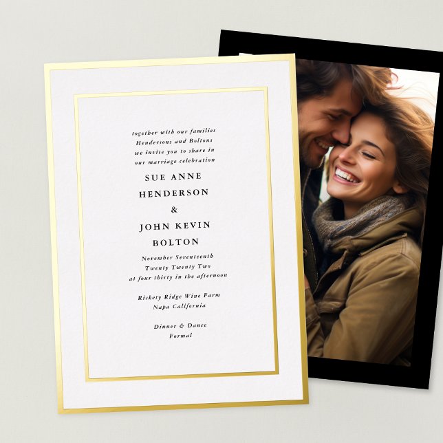 Elegant Formal Pressed Gold Framed Photo Wedding  Foil Invitation (Creator Uploaded)