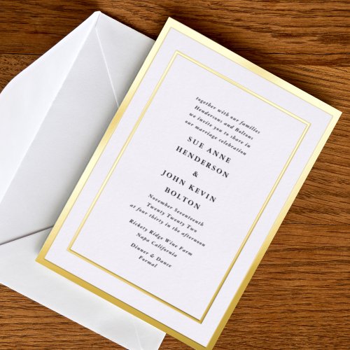 Elegant Formal Pressed Gold Leaf Frame Wedding Foil Invitation