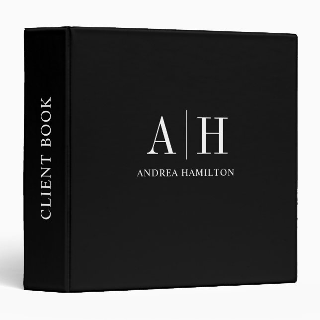 Elegant Formal Professional Two Monogram 3 Ring Binder (Front/Spine)