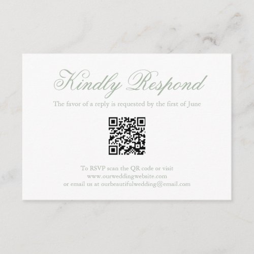 Elegant Formal QR Code Green Sage Wedding RSVP Card