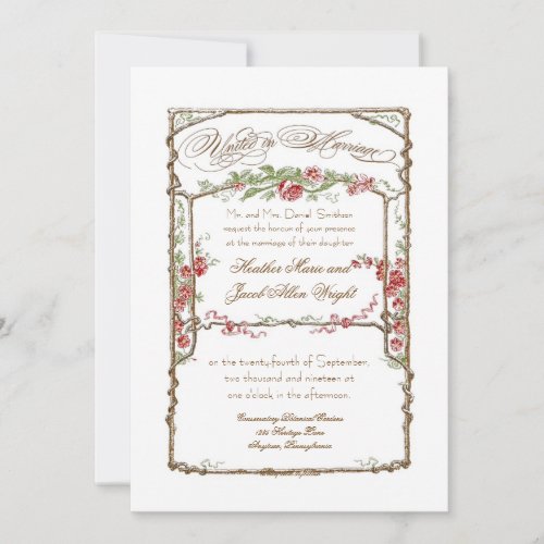 Elegant Formal Red Rose Floral Trellis Wedding Invitation