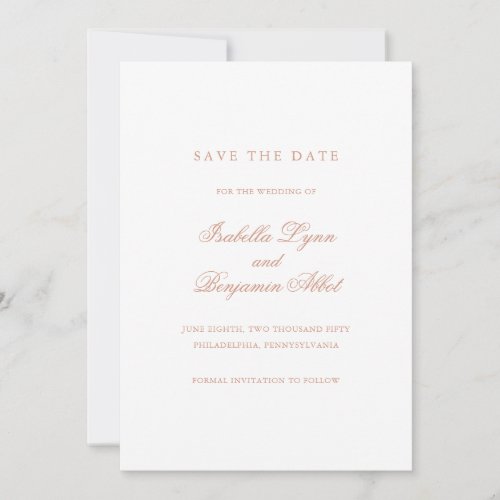 Elegant Formal Rose Gold Non Photo Wedding Save The Date