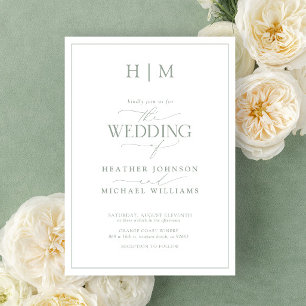 Elegant Formal Sage Green Calligraphy Wedding Invitation