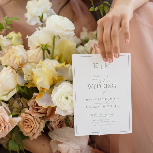 Elegant Formal Sage Green Calligraphy Wedding Invitation