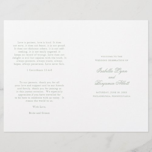 Elegant Formal Sage Green Folded Wedding Program