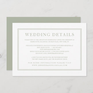 Elegant Formal Sage Green Wedding Details Enclosure Card