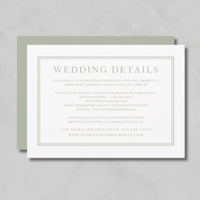 Elegant Formal Sage Green Wedding Details Enclosure Card (Elegant Formal Sage Green Wedding Details Enclosure Card
)