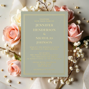 Elegant Formal Sage Green Wedding Gold Foil Invitation