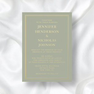 Elegant Formal Sage Green Wedding Gold Foil Invitation