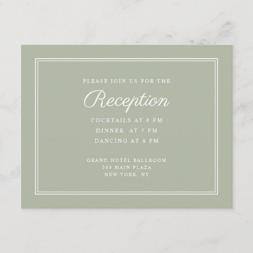Elegant Formal Sage Green Wedding Reception Enclos Enclosure Card