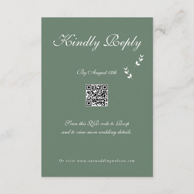 Elegant Formal Sage Olive Green Script Wedding Enclosure Card (Front)