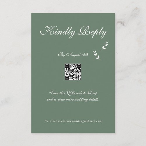 Elegant Formal Sage Olive Green Script Wedding Enclosure Card
