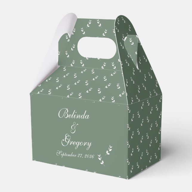 Elegant Formal Sage Olive Green Script Wedding Favor Boxes (Front Side)