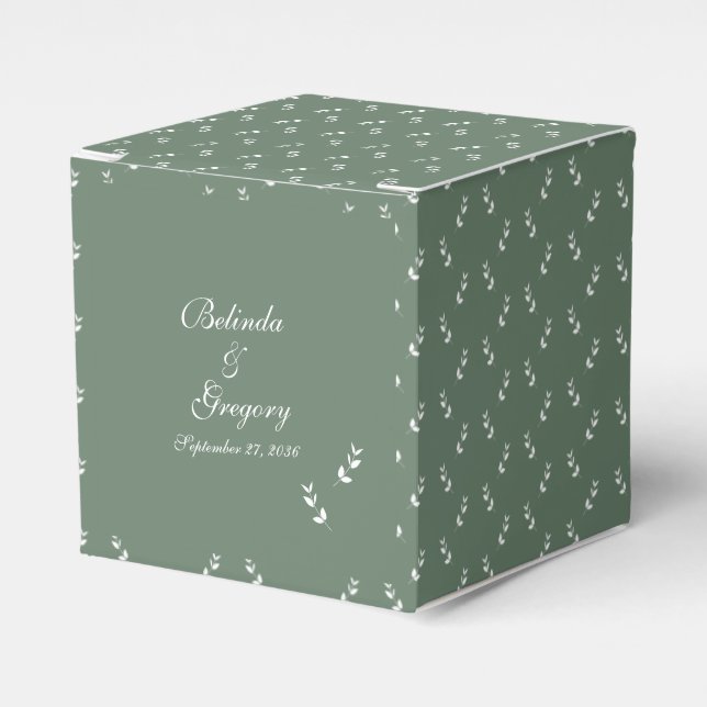 Elegant Formal Sage Olive Green Script Wedding Favor Boxes (Front Side)