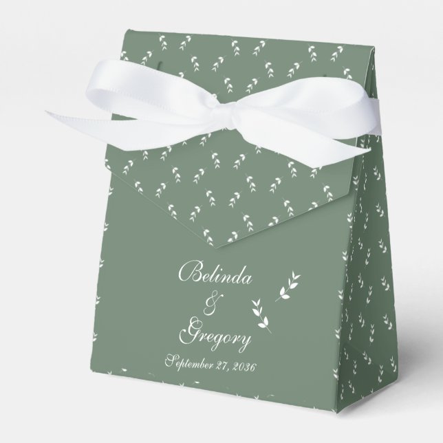 Elegant Formal Sage Olive Green Script Wedding Favor Boxes (Front Side)