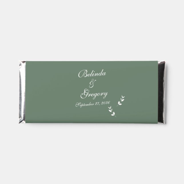 Elegant Formal Sage Olive Green Script Wedding Hershey Bar Favors (Front)