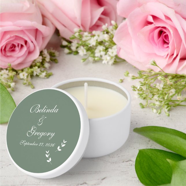 Elegant Formal Sage Olive Green Script Wedding Mini Candle Favors (Insitu (Wedding))