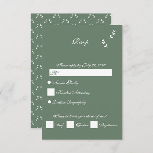 Elegant Formal Sage Olive Green Script Wedding RSVP Card