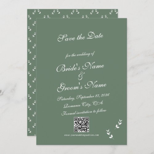 Elegant Formal Sage Olive Green Script Wedding Save The Date