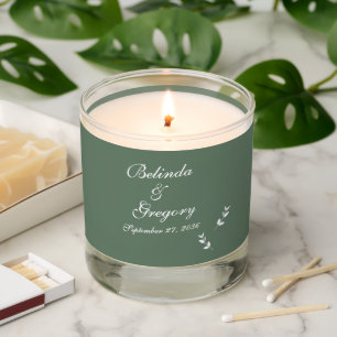 Elegant Formal Sage Olive Green Script Wedding Scented Candle