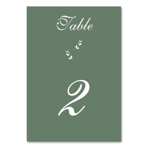 Elegant Formal Sage Olive Green Script Wedding Table Number