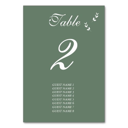 Elegant Formal Sage Olive Green Script Wedding Table Number