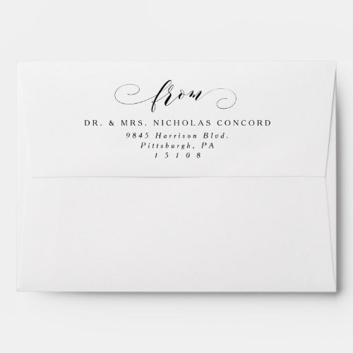 Elegant formal script black and white wedding envelope