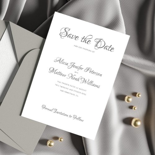 Elegant formal script black and white wedding save the date