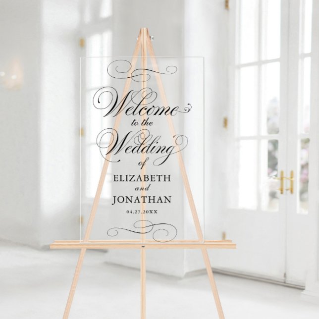 Elegant Formal Script Black Wedding Welcome Acrylic Sign (Elegant Formal Script Black Wedding Welcome Acrylic Sign)