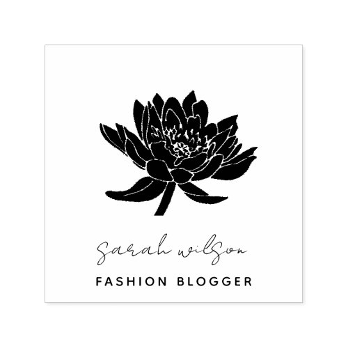 Elegant Formal Script Botanical Lotus Floral Self_inking Stamp