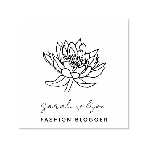 Elegant Formal Script Botanical Lotus Floral Self_inking Stamp