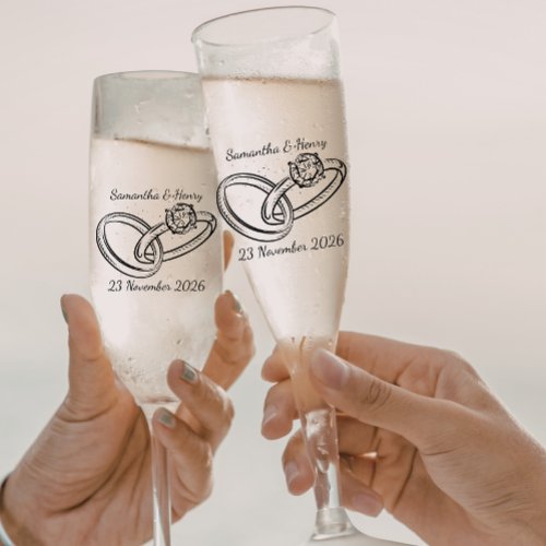 Elegant Formal Script Mr and Mrs  Wedding  Champagne Flute