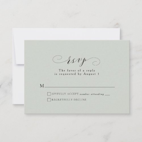 Elegant formal script sage green RSVP card