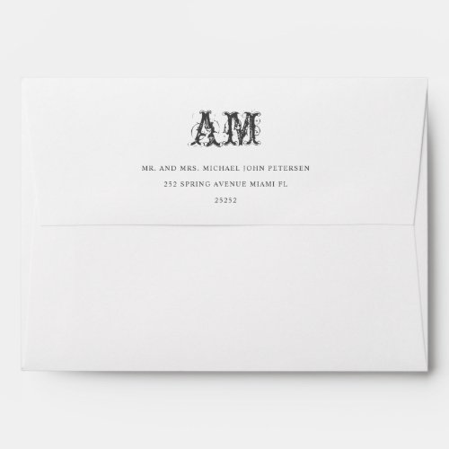 Elegant formal script vintage monogram wedding envelope