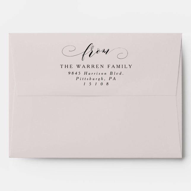 Elegant formal script wedding blush pink envelope (Back (Top Flap))