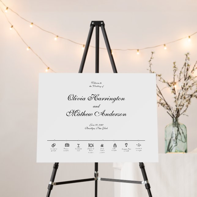 Elegant Formal Script Wedding Timeline Welcome Foam Board (In Situ (Stand))