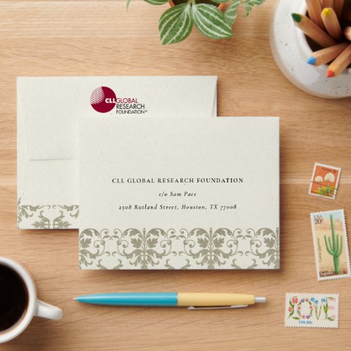 Elegant Formal Silver Damask Return Address Envelope
