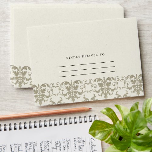 Elegant Formal Silver Ivory Damask Address Envelope