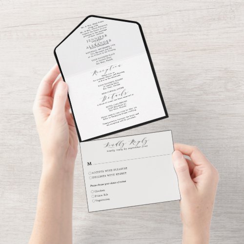Elegant Formal Simple Black and White Wedding All All In One Invitation