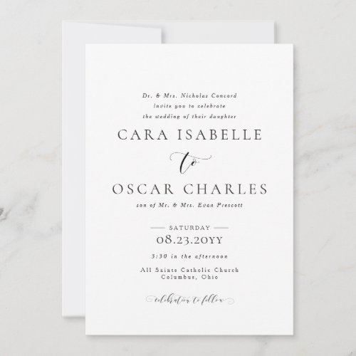 Elegant formal simple black and white wedding invitation