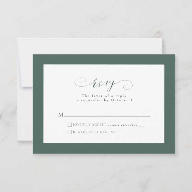Elegant formal simple sage green wedding RSVP card (Front)