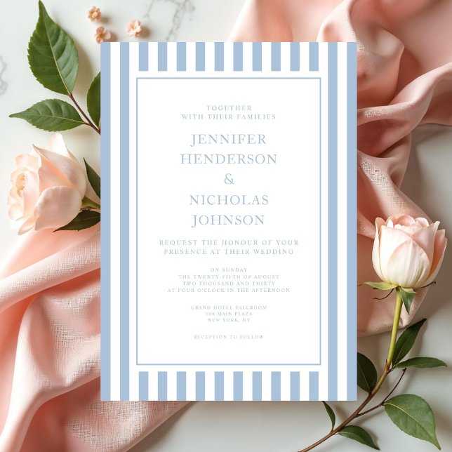 Elegant Formal Stripes Powder Blue Wedding Invitation (Elegant Formal Stripes Powder Blue Wedding Invitation)