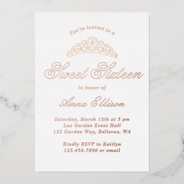 Elegant Formal Sweet 16 Foil Invitation (Front)