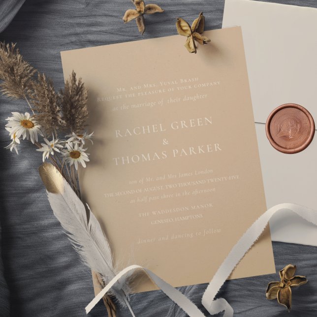 Elegant Formal Tan Minimalist Monogram Wedding  Invitation (Elegant Formal Tan Minimalist Monogram Wedding Invitation)